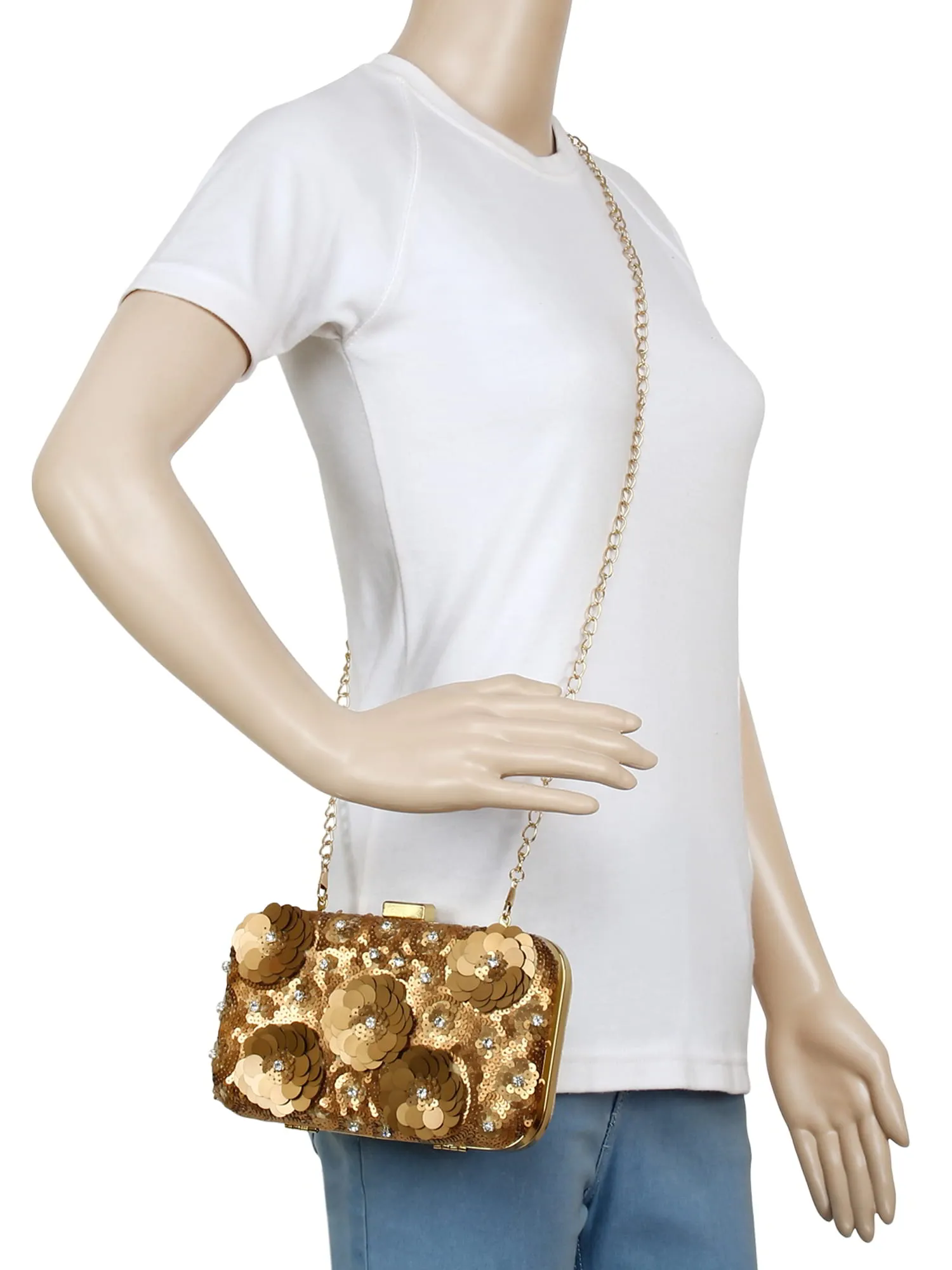 Adorn Sequines Embelished Faux Silk Fabric Clutch