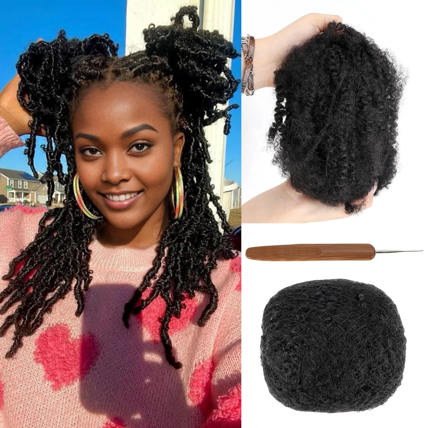 Afro Kinkys Bulk Human Hair 50g/Pack Natural Black 100% Human Hair for Dreadlocks & Loc Extensions Faux locs Braiding Twist Afro Kinky Bulk Human Hair Can Dye and Bleach (Natural black 10inch)