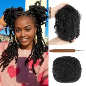 Afro Kinkys Bulk Human Hair 50g/Pack Natural Black 100% Human Hair for Dreadlocks & Loc Extensions Faux locs Braiding Twist Afro Kinky Bulk Human Hair Can Dye and Bleach (Natural black 10inch)