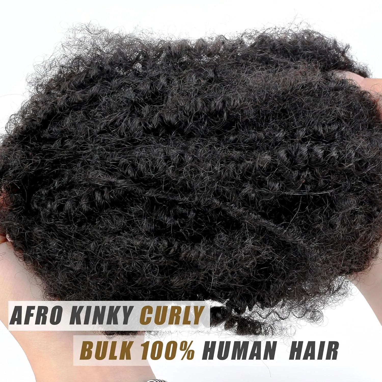 Afro Kinkys Bulk Human Hair 50g/Pack Natural Black 100% Human Hair for Dreadlocks & Loc Extensions Faux locs Braiding Twist Afro Kinky Bulk Human Hair Can Dye and Bleach (Natural black 10inch)