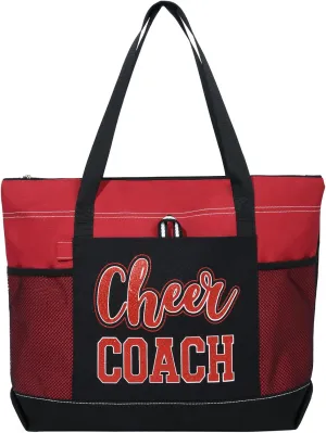 Aileam Cheer Coach Tote Bag for Cheerleaders Cheerleading Coach Gift Large Canvas Cheer Bag with Zipper Reusable Shopping Bag for Cheerleader Cheer Stuff Organizer for Girls Coaches