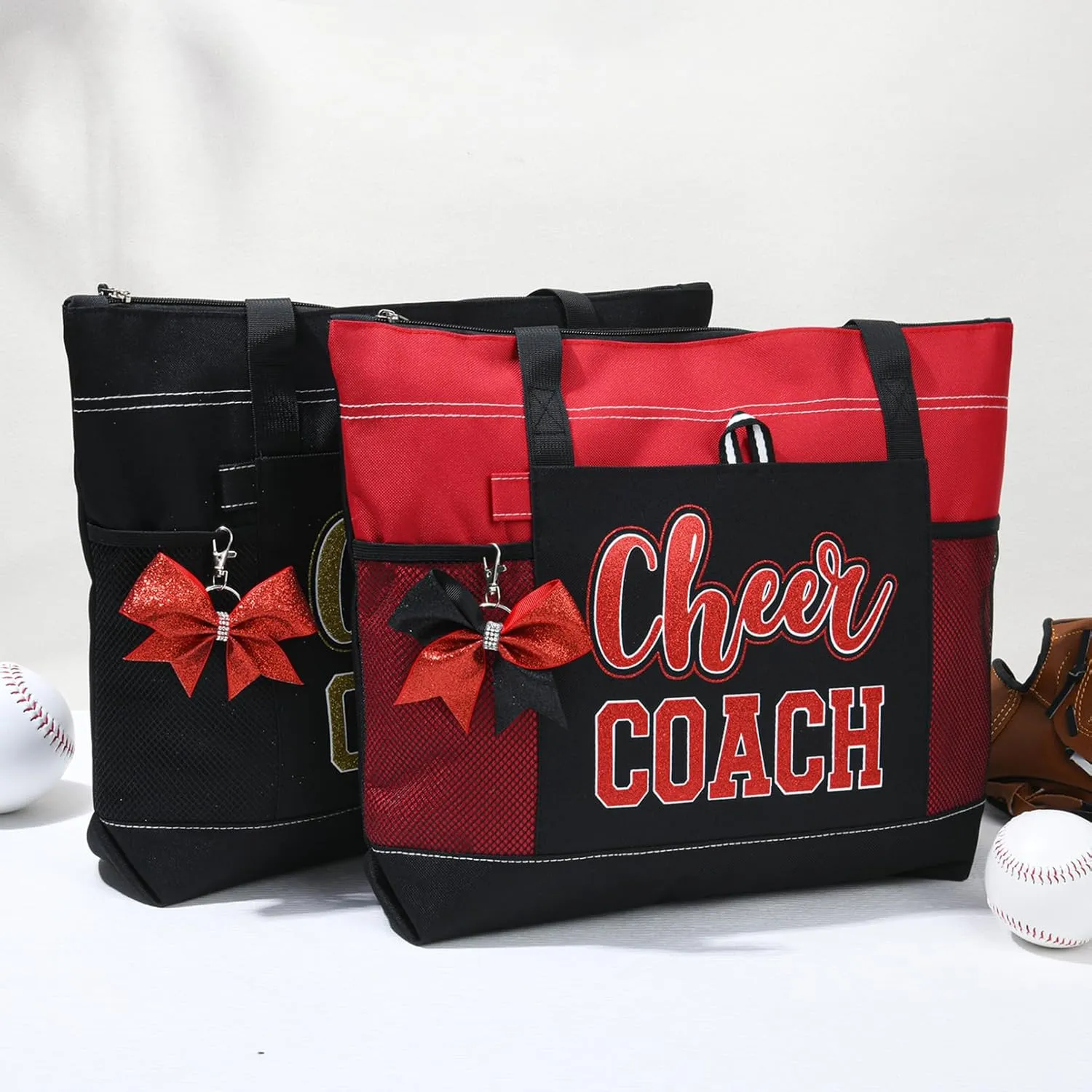 Aileam Cheer Coach Tote Bag for Cheerleaders Cheerleading Coach Gift Large Canvas Cheer Bag with Zipper Reusable Shopping Bag for Cheerleader Cheer Stuff Organizer for Girls Coaches