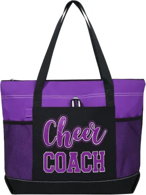 Aileam Cheer Coach Tote Bag for Cheerleaders Cheerleading Coach Gift Large Canvas Cheer Bag with Zipper Reusable Shopping Bag for Cheerleader Cheer Stuff Organizer for Girls Coaches