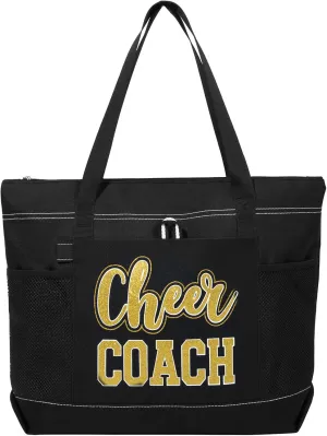 Aileam Cheer Coach Tote Bag for Cheerleaders Cheerleading Coach Gift Large Canvas Cheer Bag with Zipper Reusable Shopping Bag for Cheerleader Cheer Stuff Organizer for Girls Coaches