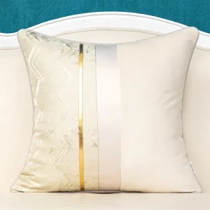 Alerfa 20 x 20 Inch Light Beige White Geometric Striped Gold Leather Patchwork Velvet Cushion Case Luxury Modern Lumbar Throw Pillow Cover Decorative Pillow for Couch Sofa Living Room Bedroom Car