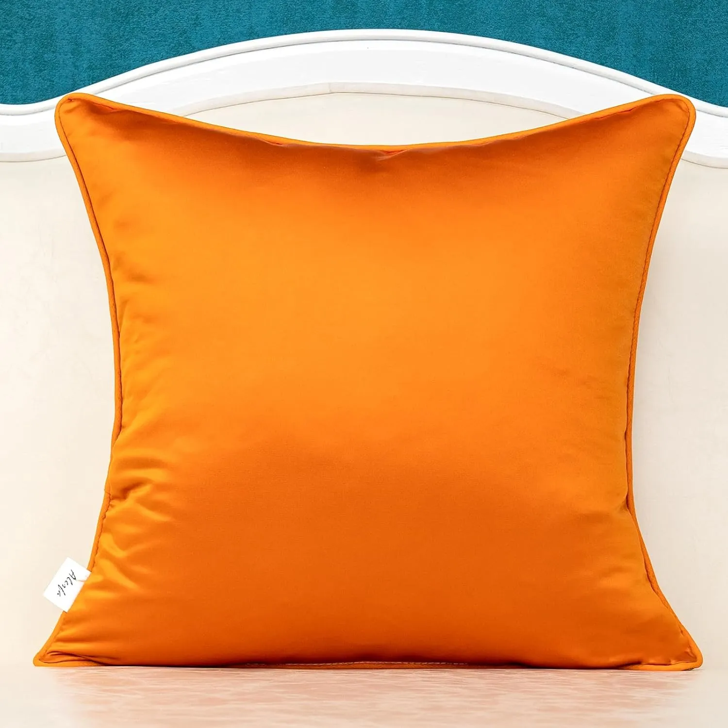 Alerfa 20 x 20 Inch Orange White Geometric Striped Gold Leather Patchwork Velvet Cushion Case Luxury Modern Lumbar Throw Pillow Cover Decorative Pillow for Couch Sofa Living Room Bedroom Car