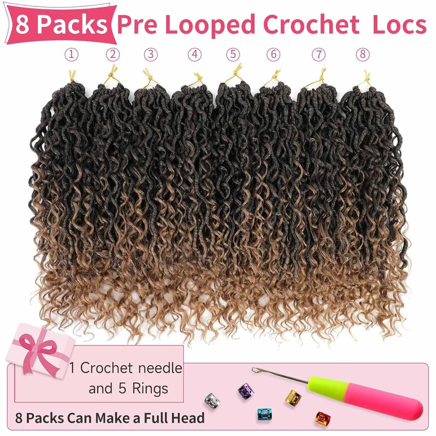 Alicoco Goddess Locs Crochet Hair 14 Inch 8 Packs Faux Locs Crochet Hair For Women Boho Soft Locs Pre-looped River Crochet Locs With Curly Ends (14 Inch (Pack of 8), 1B/30)