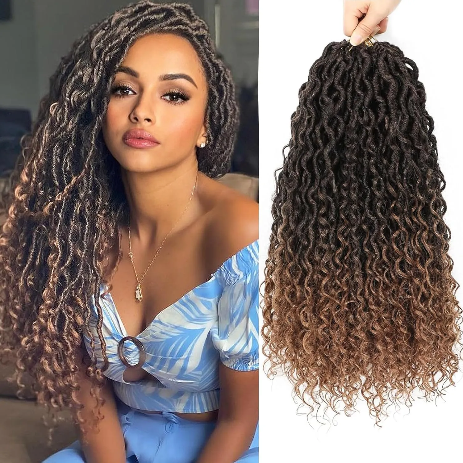 Alicoco Goddess Locs Crochet Hair 14 Inch 8 Packs Faux Locs Crochet Hair For Women Boho Soft Locs Pre-looped River Crochet Locs With Curly Ends (14 Inch (Pack of 8), 1B/30)