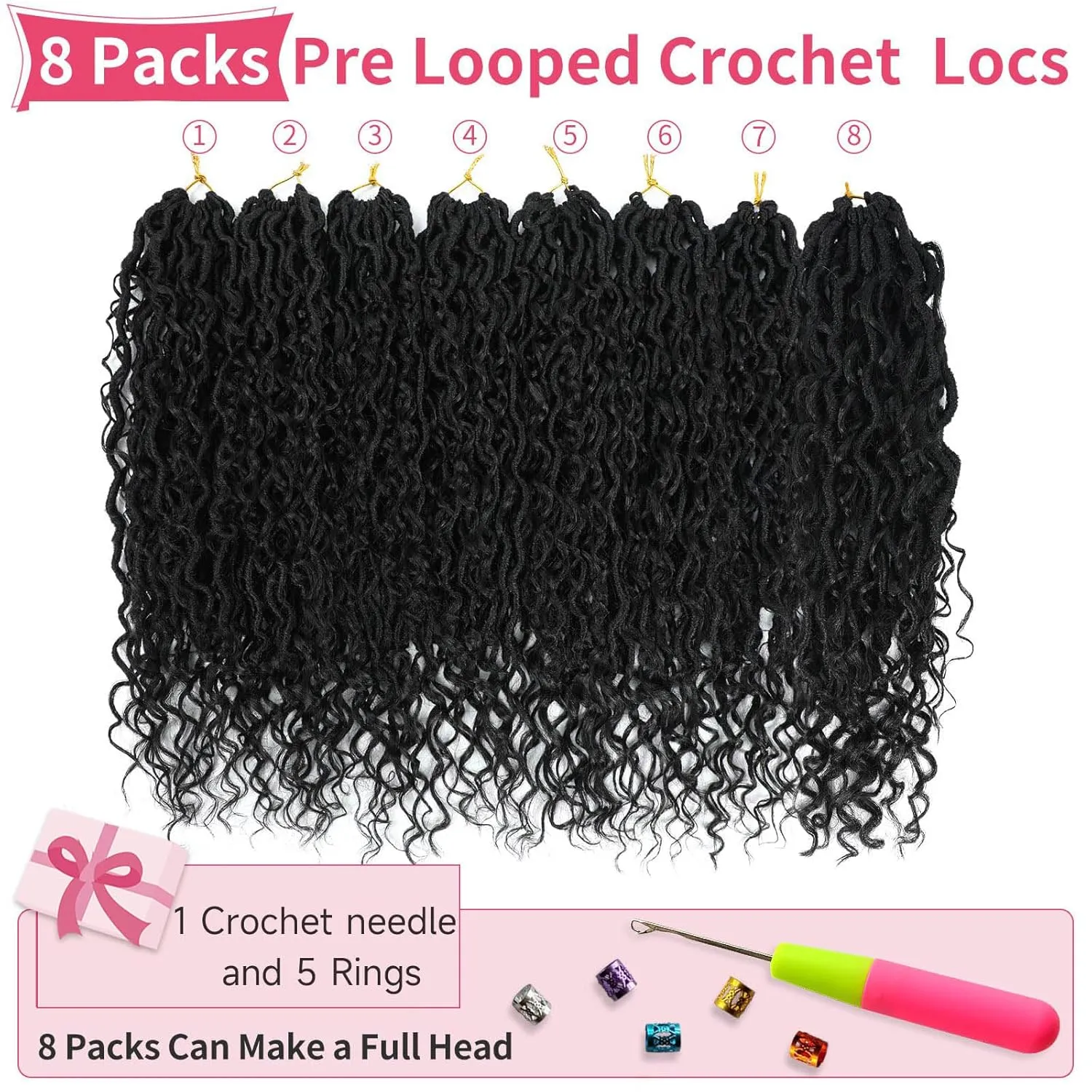 Alicoco Goddess Locs Crochet Hair 14 Inch 8 Packs Faux Locs Crochet Hair For Women Boho Soft Locs Pre-looped River Crochet Locs With Curly Ends (14 Inch (Pack of 8), 1B)