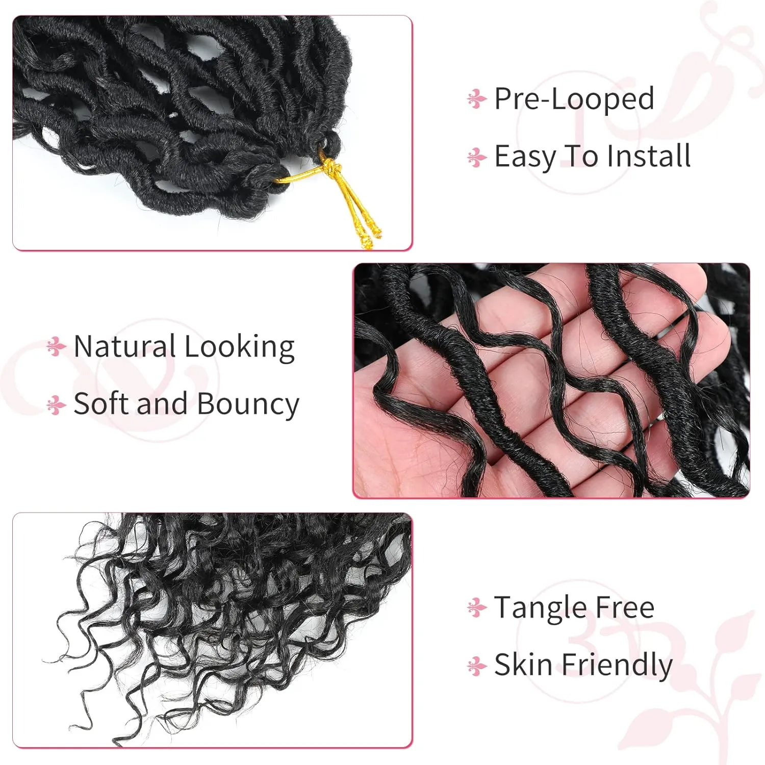 Alicoco Goddess Locs Crochet Hair 14 Inch 8 Packs Faux Locs Crochet Hair For Women Boho Soft Locs Pre-looped River Crochet Locs With Curly Ends (14 Inch (Pack of 8), 1B)