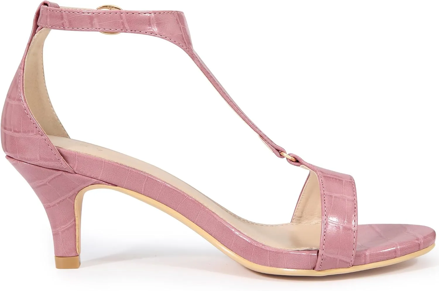 Allegra K Women's t Strap Embossed Kitten Heel Sandals