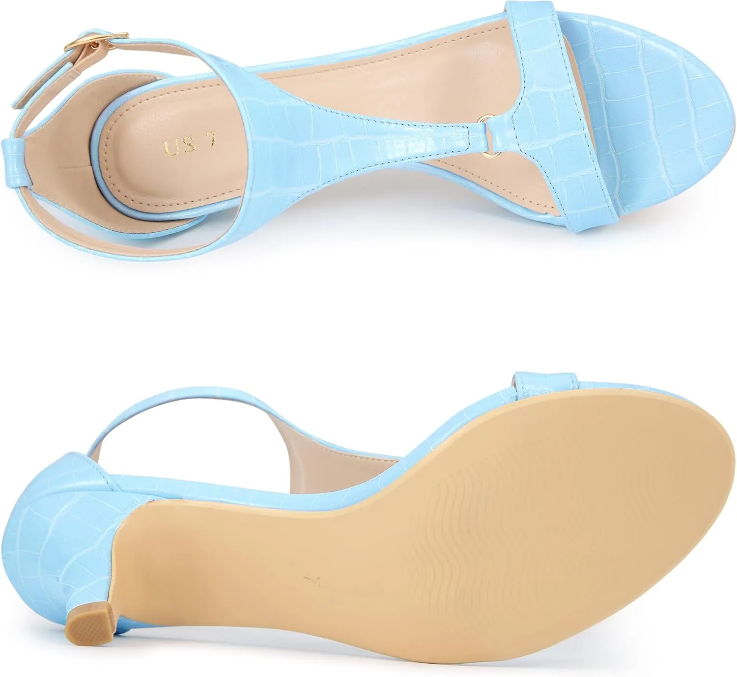 Allegra K Women's t Strap Embossed Kitten Heel Sandals