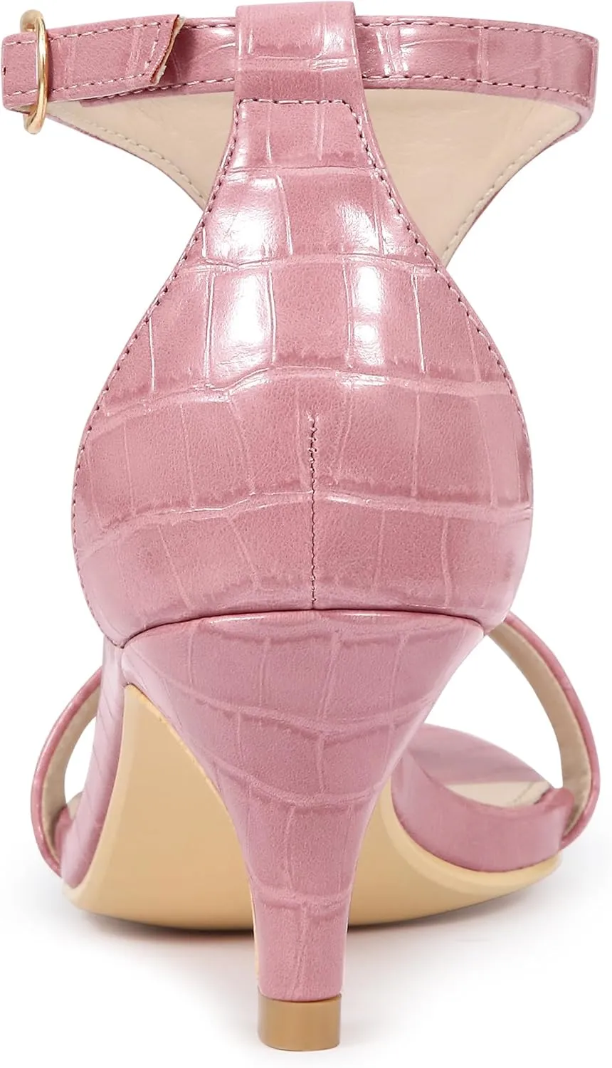 Allegra K Women's t Strap Embossed Kitten Heel Sandals