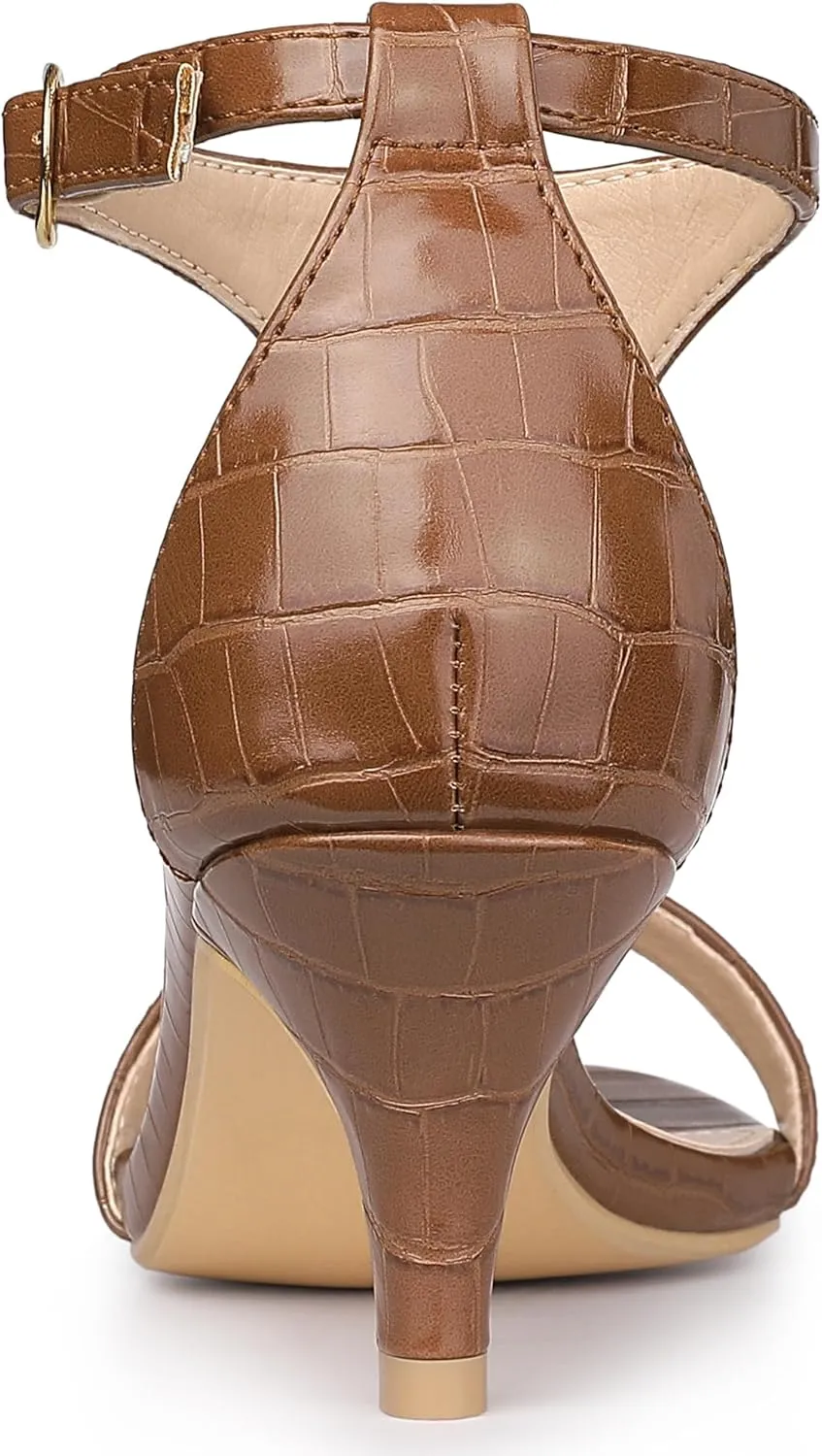 Allegra K Women's t Strap Embossed Kitten Heel Sandals