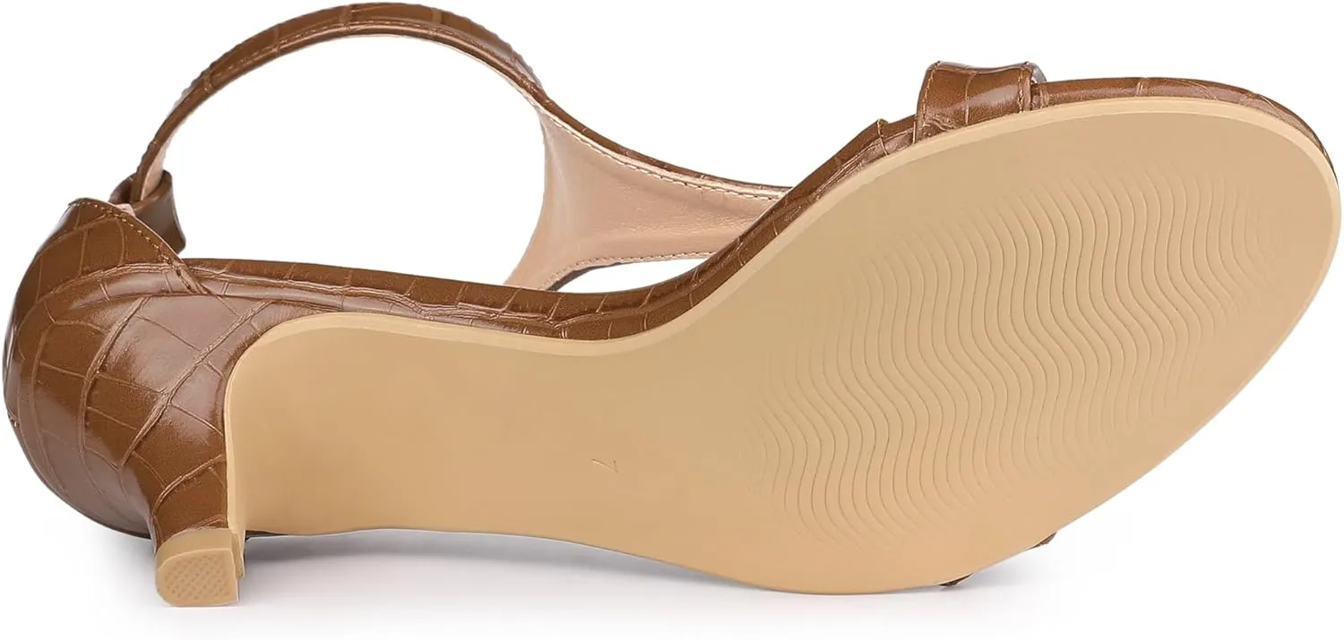 Allegra K Women's t Strap Embossed Kitten Heel Sandals