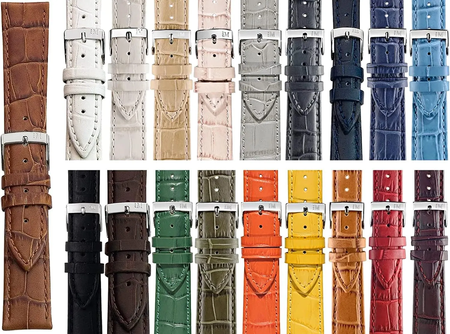 Alligator Embossed Genuine Calf Leather Watch Strap - Stainless Steel Buckle 1930 Collection