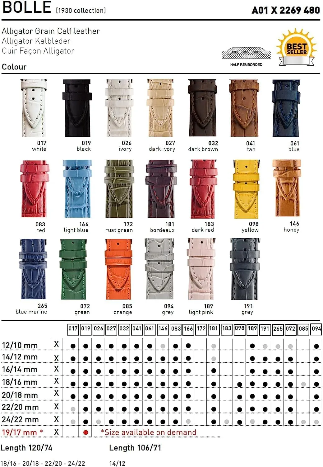 Alligator Embossed Genuine Calf Leather Watch Strap - Stainless Steel Buckle 1930 Collection