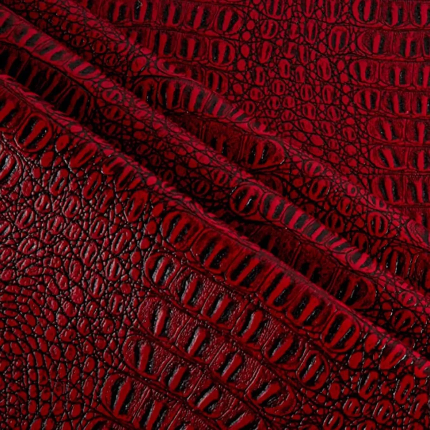 Alligator Fabric, Soft Textured Crocodile Vinyl Faux Leather, Gator Skin Embossed Upholstery DIY Craft and Clips Pleather Sheets – Individual 1 Yard Cut 36”x54” (Red/Black Print)