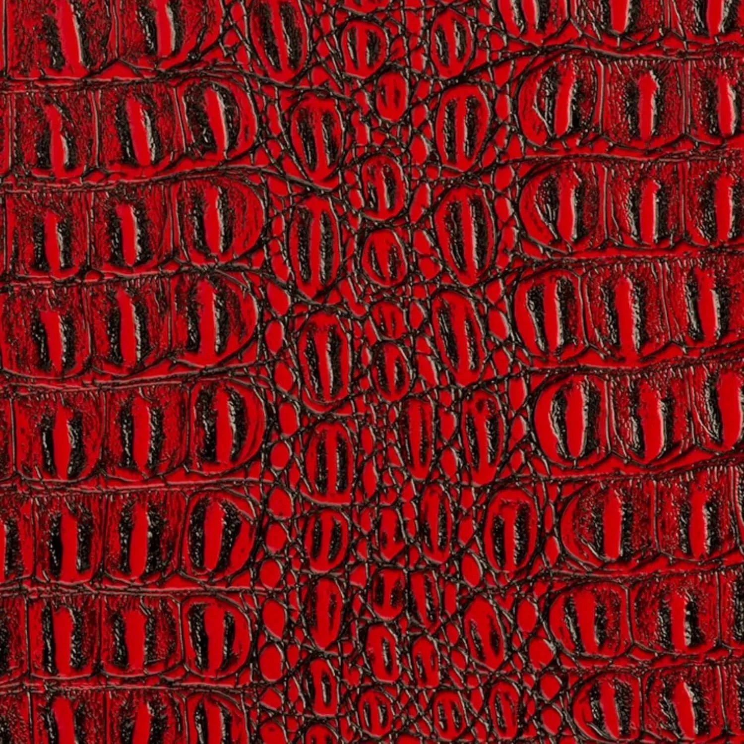 Alligator Fabric, Soft Textured Crocodile Vinyl Faux Leather, Gator Skin Embossed Upholstery DIY Craft and Clips Pleather Sheets – Individual 1 Yard Cut 36”x54” (Red/Black Print)