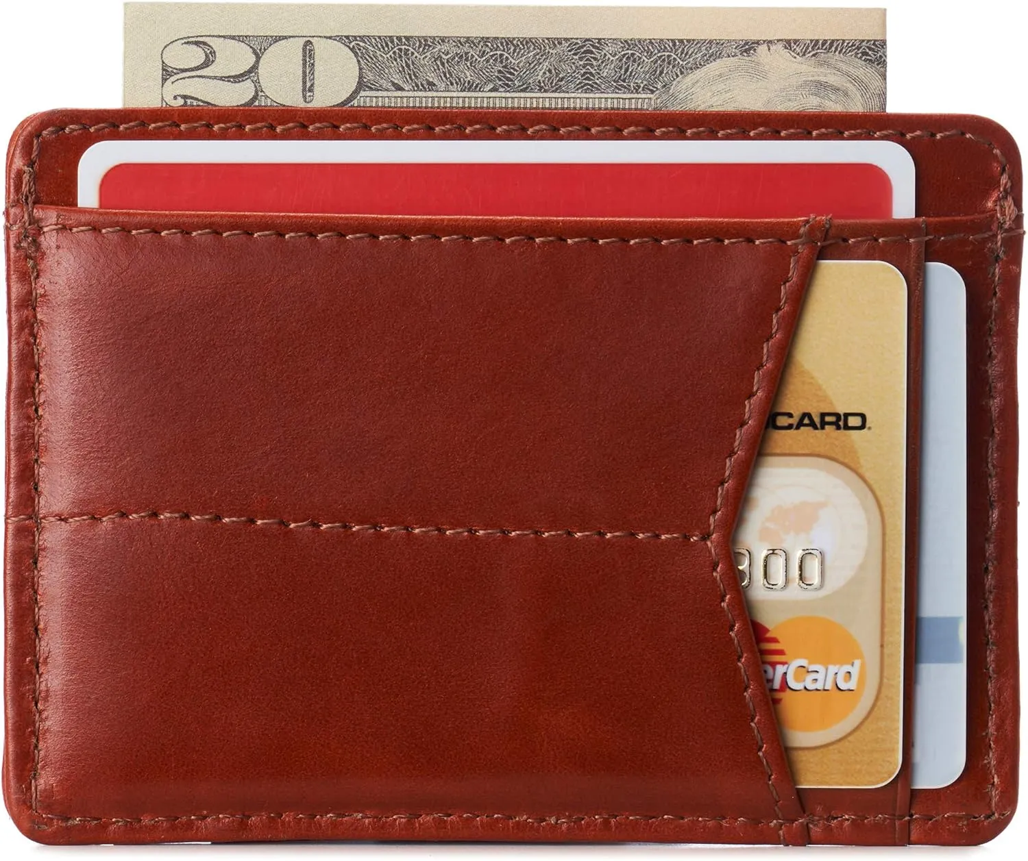 Alpine Swiss RFID Minimalist Oliver Front Pocket Wallet For Men Leather Hampton Collection Glossy Nappa Tan