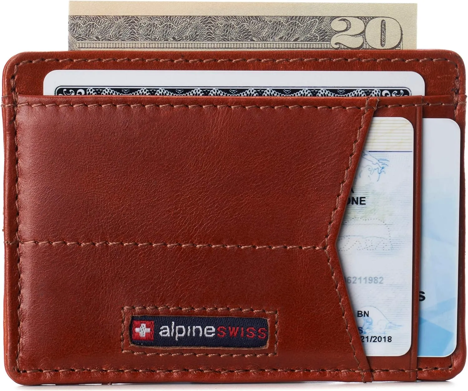Alpine Swiss RFID Minimalist Oliver Front Pocket Wallet For Men Leather Hampton Collection Glossy Nappa Tan