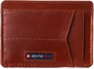 Alpine Swiss RFID Minimalist Oliver Front Pocket Wallet For Men Leather Hampton Collection Glossy Nappa Tan