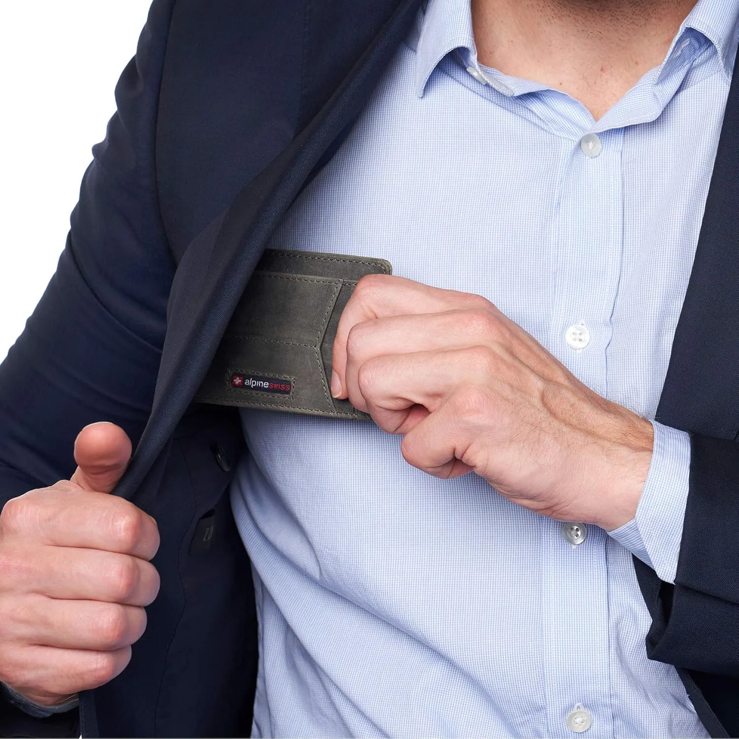 Alpine Swiss RFID Minimalist Oliver Front Pocket Wallet For Men Leather Hampton Collection Nubuck Gray