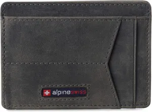 Alpine Swiss RFID Minimalist Oliver Front Pocket Wallet For Men Leather Hampton Collection Nubuck Gray