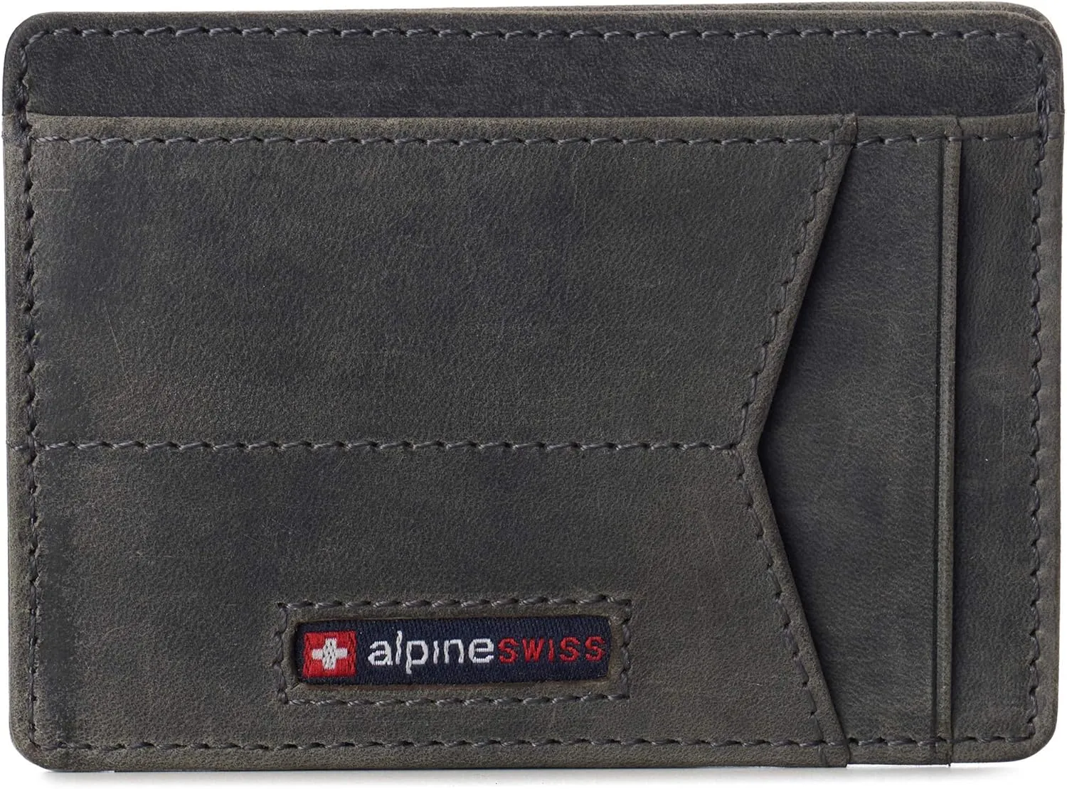 Alpine Swiss RFID Minimalist Oliver Front Pocket Wallet For Men Leather Hampton Collection Nubuck Gray