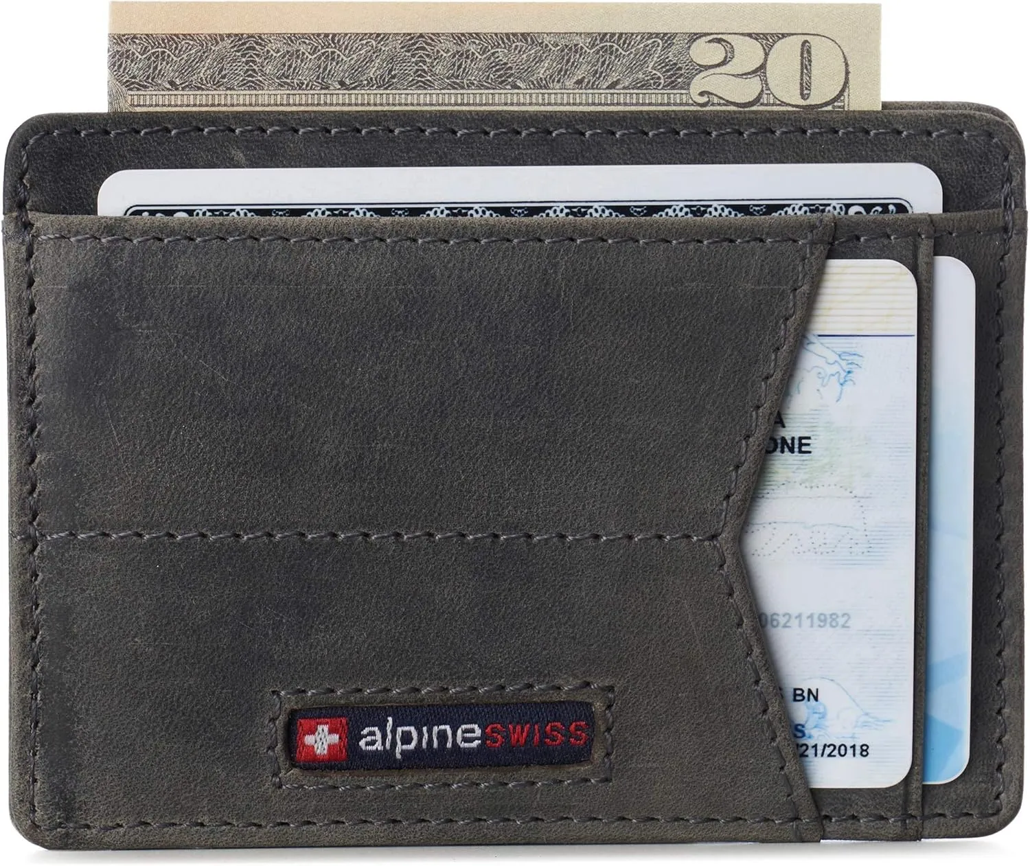 Alpine Swiss RFID Minimalist Oliver Front Pocket Wallet For Men Leather Hampton Collection Nubuck Gray