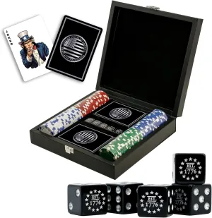American Flag Casino Poker Chip Set – 100 Piece Poker Chips, Patriotic USA Playing Cards & Dice with Leather Case, Great Chips for Texas Holdem or Blackjack Custom Patriotic Poker Set - Gift