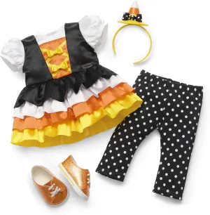 American Girl Trick-or-Treat Candy Halloween Costume for 18 inch Doll Clothes with Polka-dot Leggings, 4 pcs, Ages 6 
