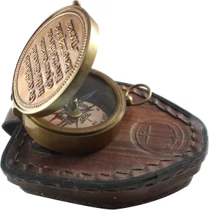Antique Brass Magnetic Compass with Leather Box Nautical Collections Small Pocket Compass navigational Quote Compass Vintage Marine Go Confidently Poem