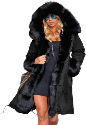 Aofur Womens Hooded Faux Fur Lined Warm Coats Parkas Anoraks Outwear Winter Long Jackets