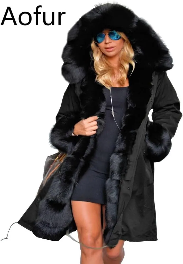 Aofur Womens Hooded Faux Fur Lined Warm Coats Parkas Anoraks Outwear Winter Long Jackets