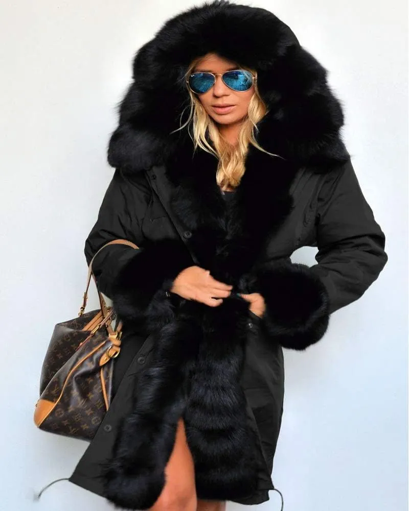Aofur Womens Hooded Faux Fur Lined Warm Coats Parkas Anoraks Outwear Winter Long Jackets