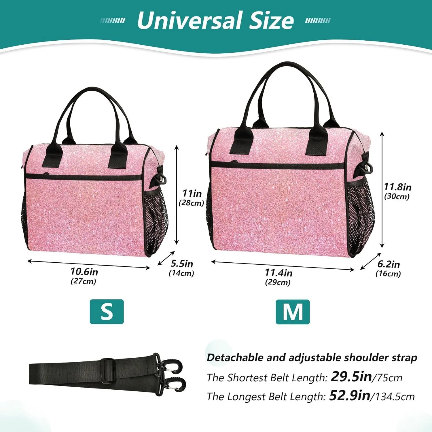 Aslsiy Lunch Bag for Women Sparkly Pink Glitter Texture Insulated Lunch Box Kids Tote Bag for Girls Boys M