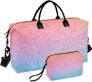 Aslsiy Travel Duffel Bags for Women Rainbow Glitter Texture Weekender Bags Sparkly Sports Duffel Bags Gym Bag with Toiletry Bag Carry on Overnight Bag