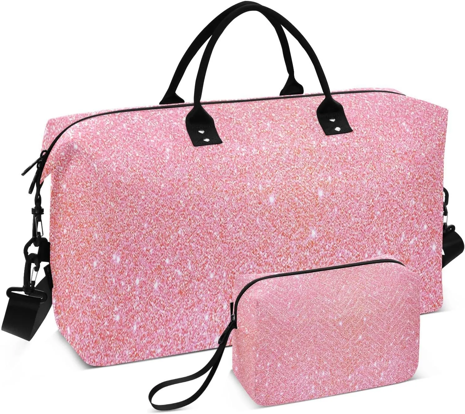 Aslsiy Travel Duffel Bags for Women Sparkly Pink Glitter Texture Weekender Bags Sports Duffel Bags Gym Bag with Toiletry Bag Carry on Overnight Bag