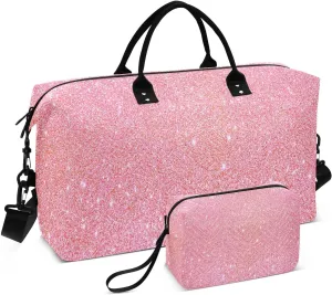 Aslsiy Travel Duffel Bags for Women Sparkly Pink Glitter Texture Weekender Bags Sports Duffel Bags Gym Bag with Toiletry Bag Carry on Overnight Bag
