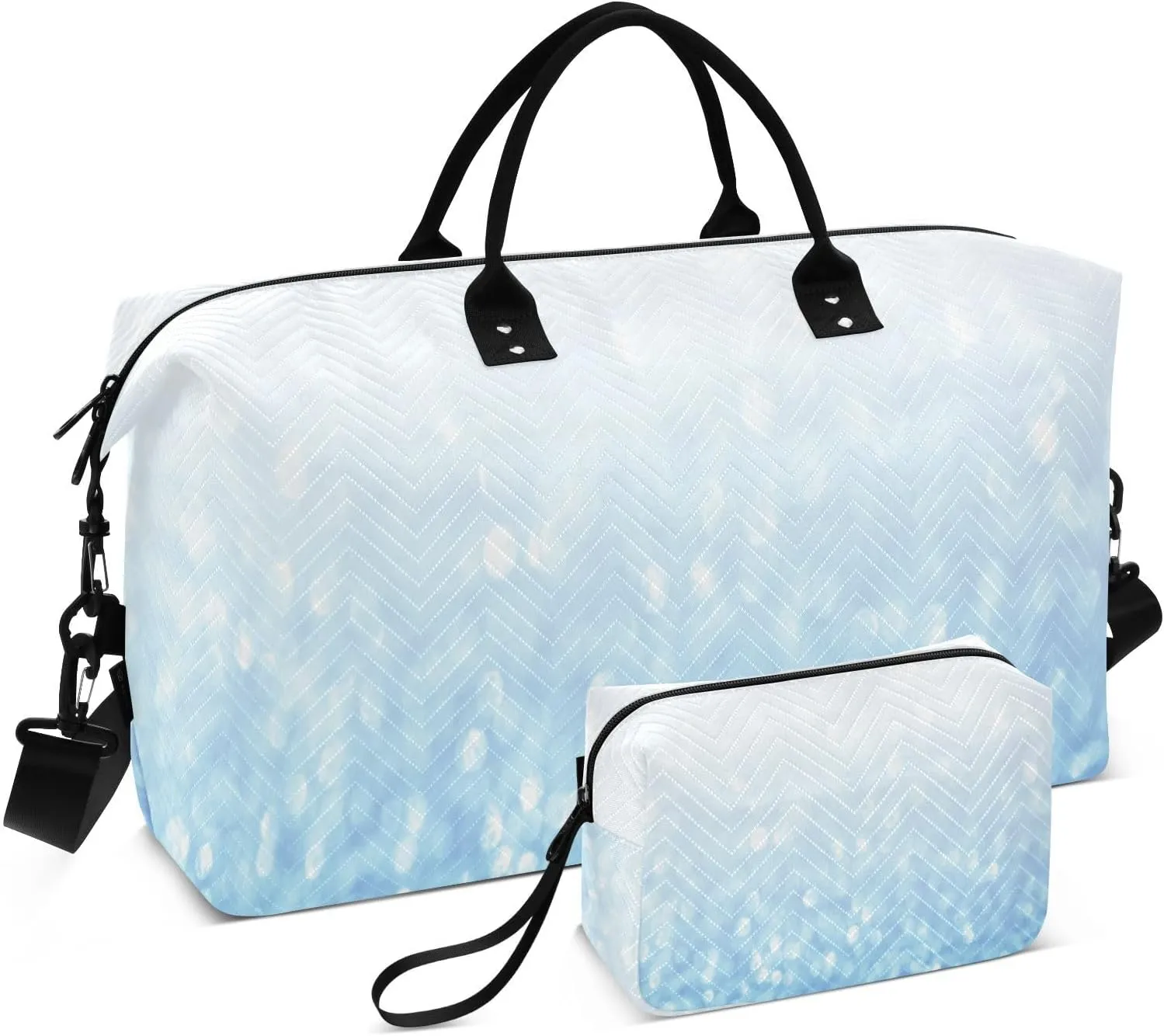 Aslsiy Travel Duffel Bags for Women Twinkle Blue Glitters Weekender Bags Sparkly Sports Duffel Bags Gym Bag with Toiletry Bag Carry on Overnight Bag