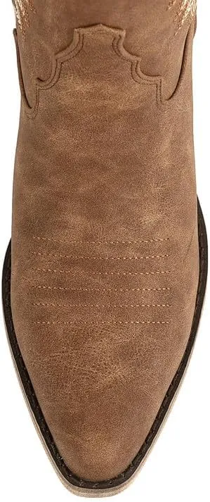 Atuelang Western Cowboy Boots for Women Knee High Wide Calf Lace Up Embroidered Cowgirl Boots