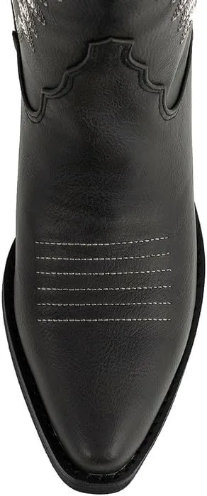 Atuelang Western Cowboy Boots for Women Knee High Wide Calf Lace Up Embroidered Cowgirl Boots