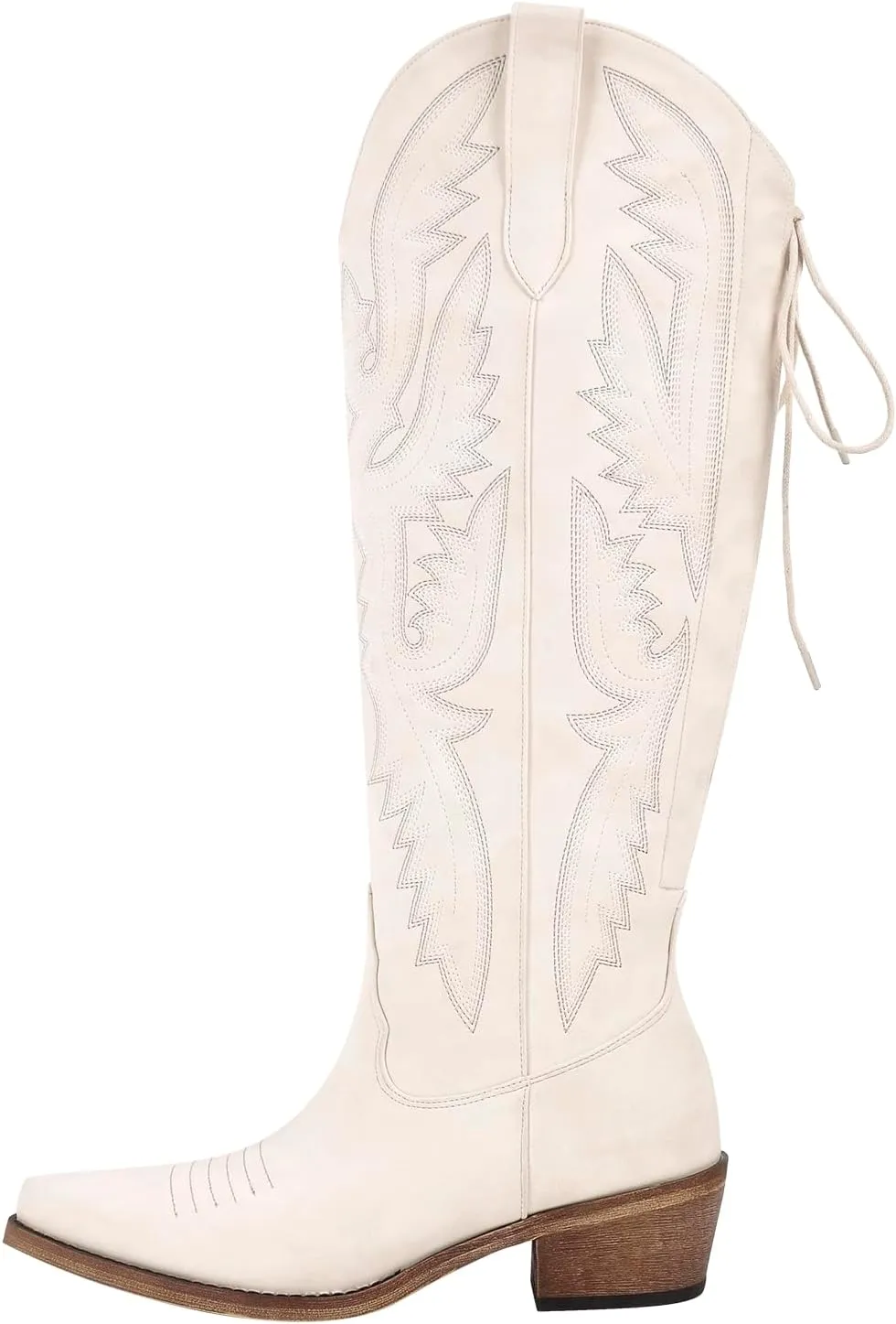 Atuelang Western Cowboy Boots for Women Knee High Wide Calf Lace Up Embroidered Cowgirl Boots