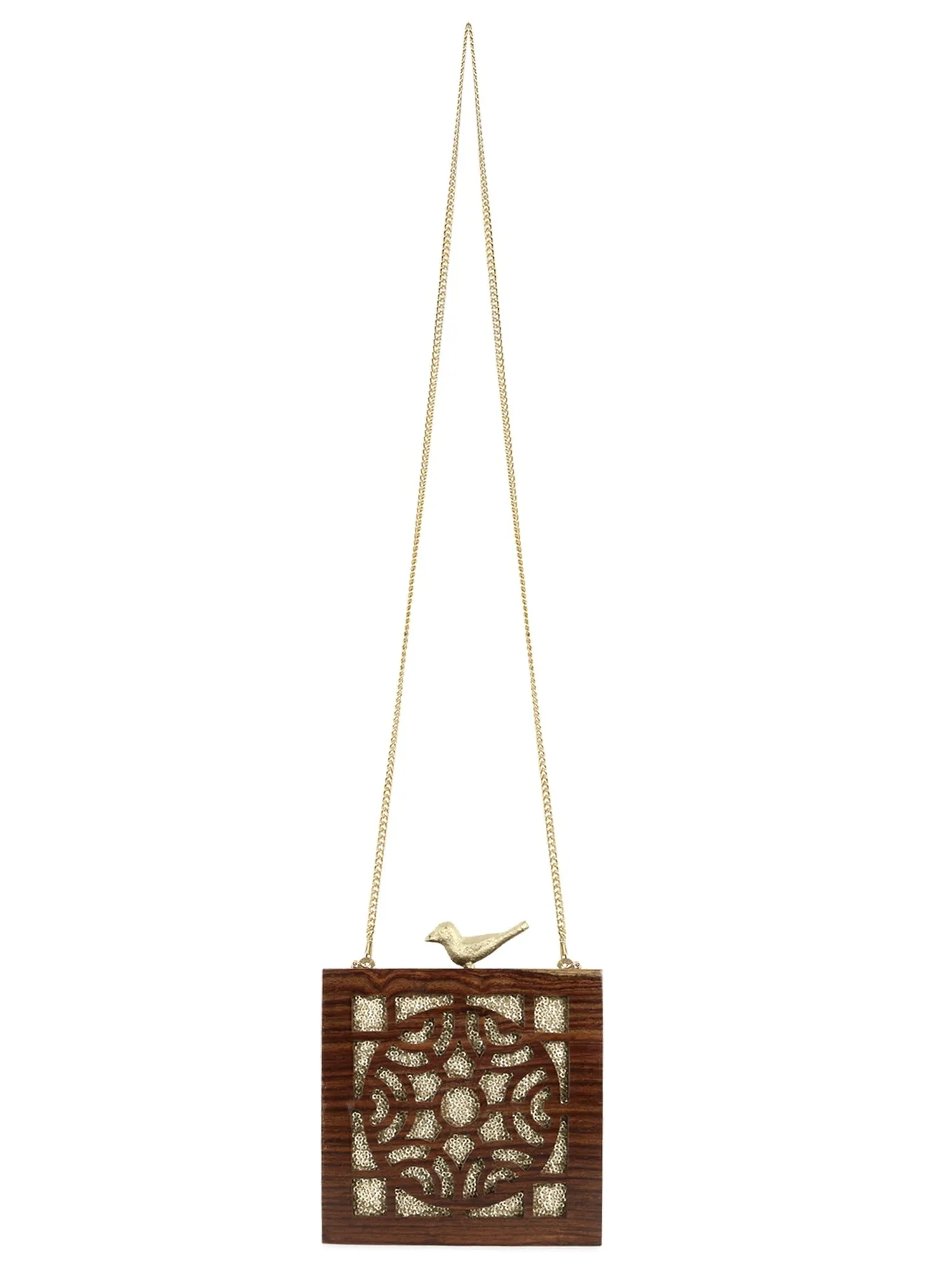 Balk Wooden Abstract Wooden Sequined Clutch