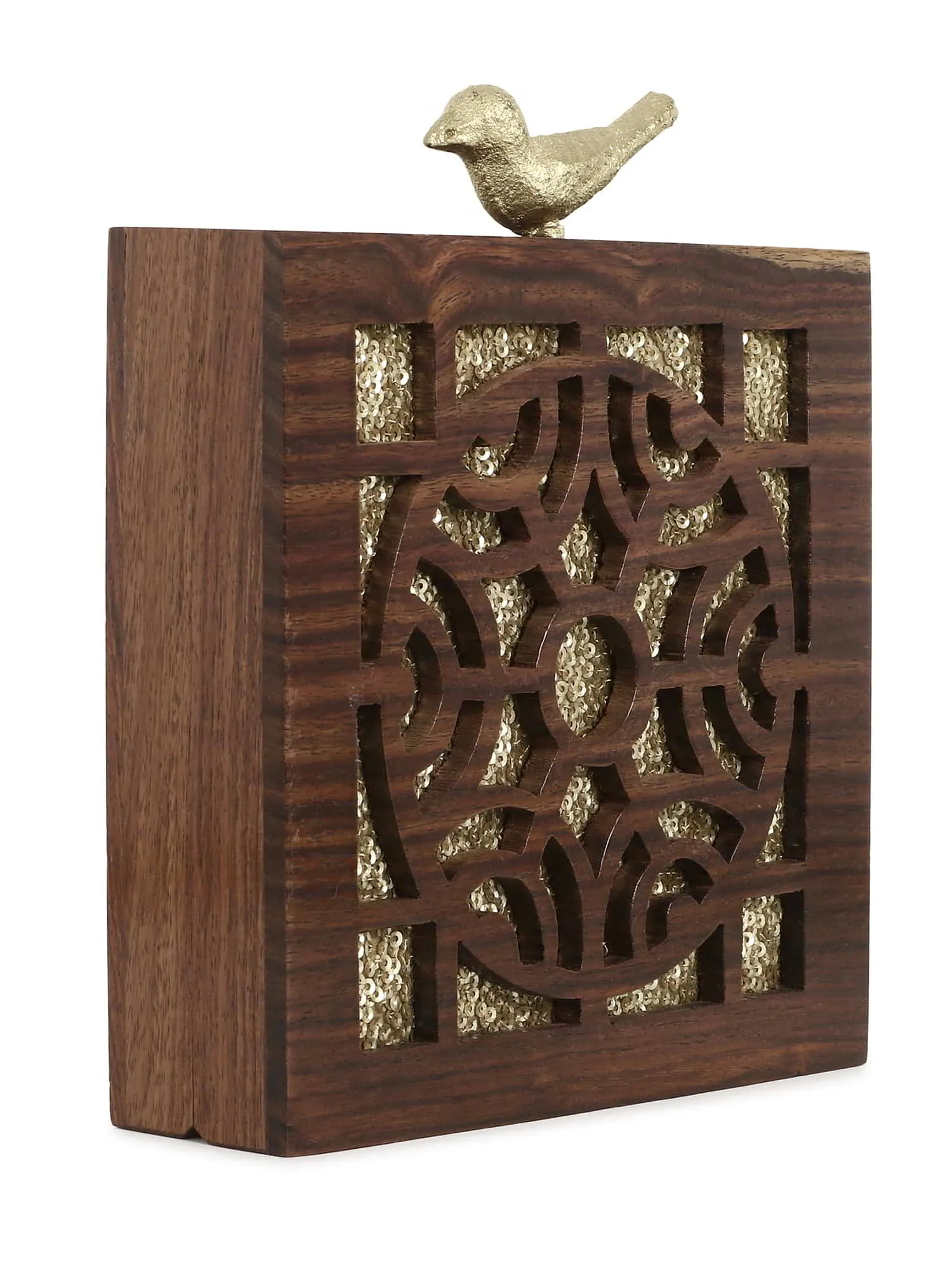 Balk Wooden Abstract Wooden Sequined Clutch