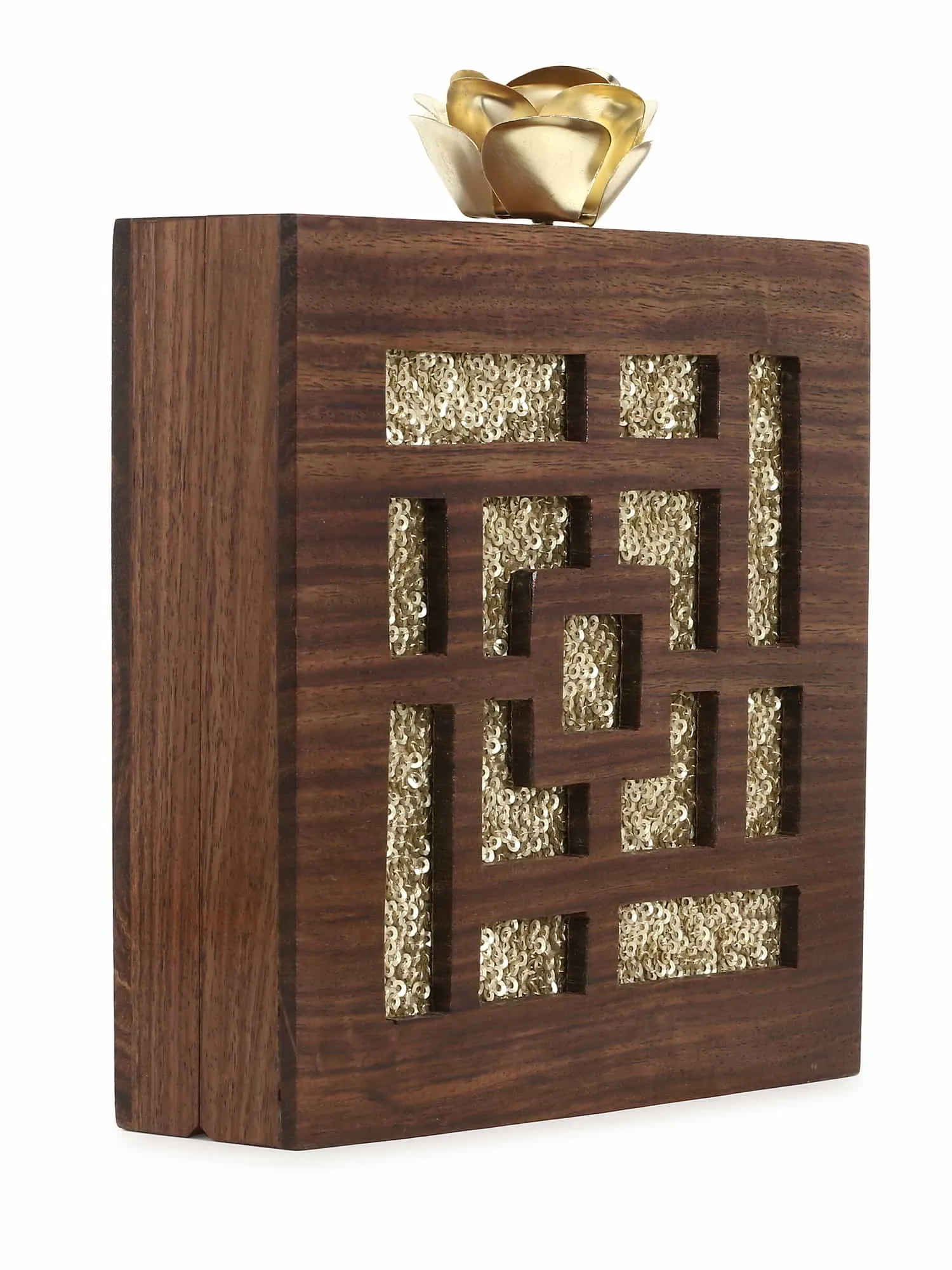 Balk Wooden Geometric Wooden Sequined Clutch