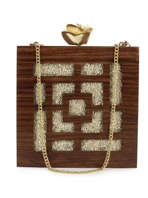 Balk Wooden Geometric Wooden Sequined Clutch