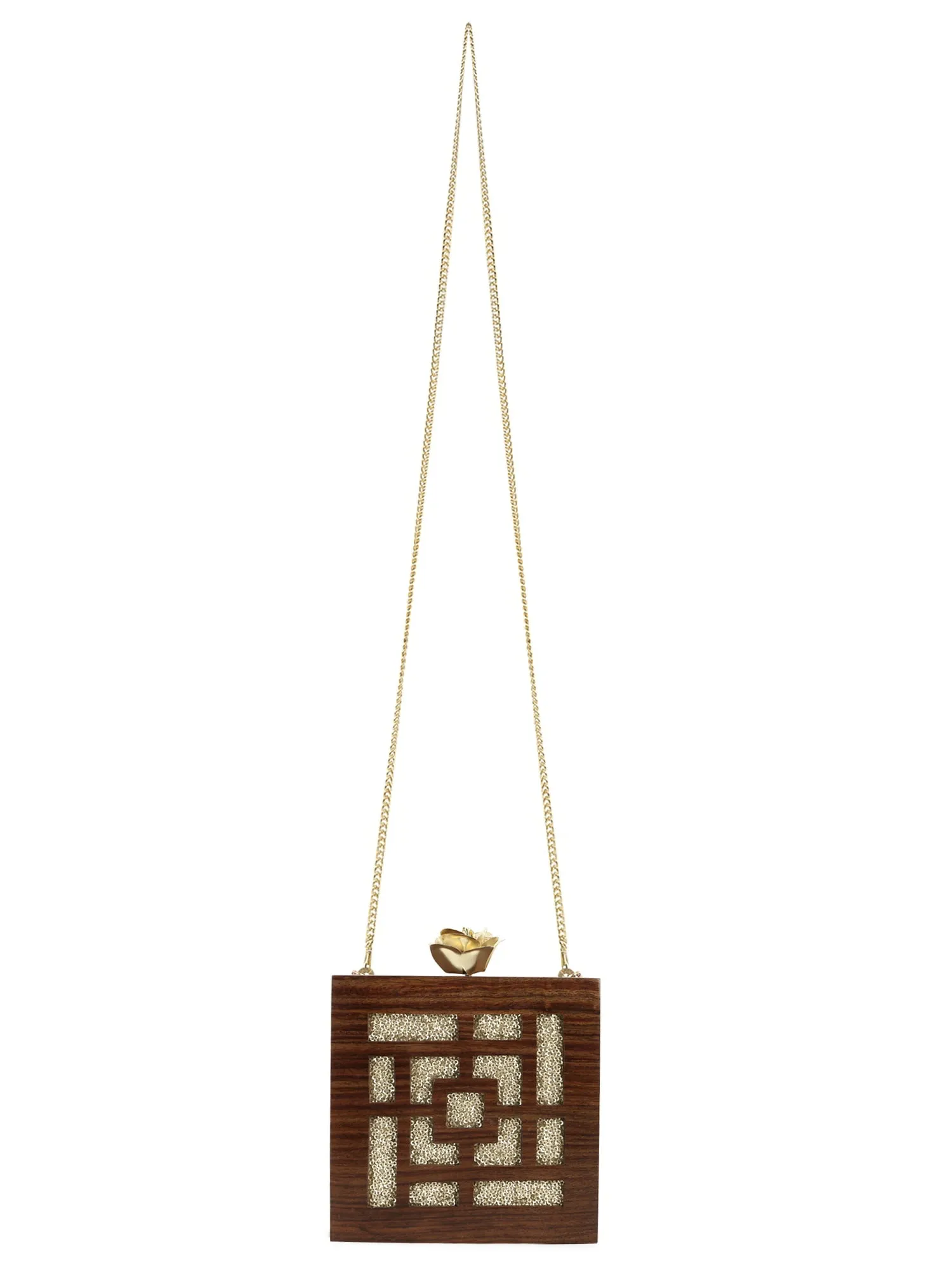 Balk Wooden Geometric Wooden Sequined Clutch