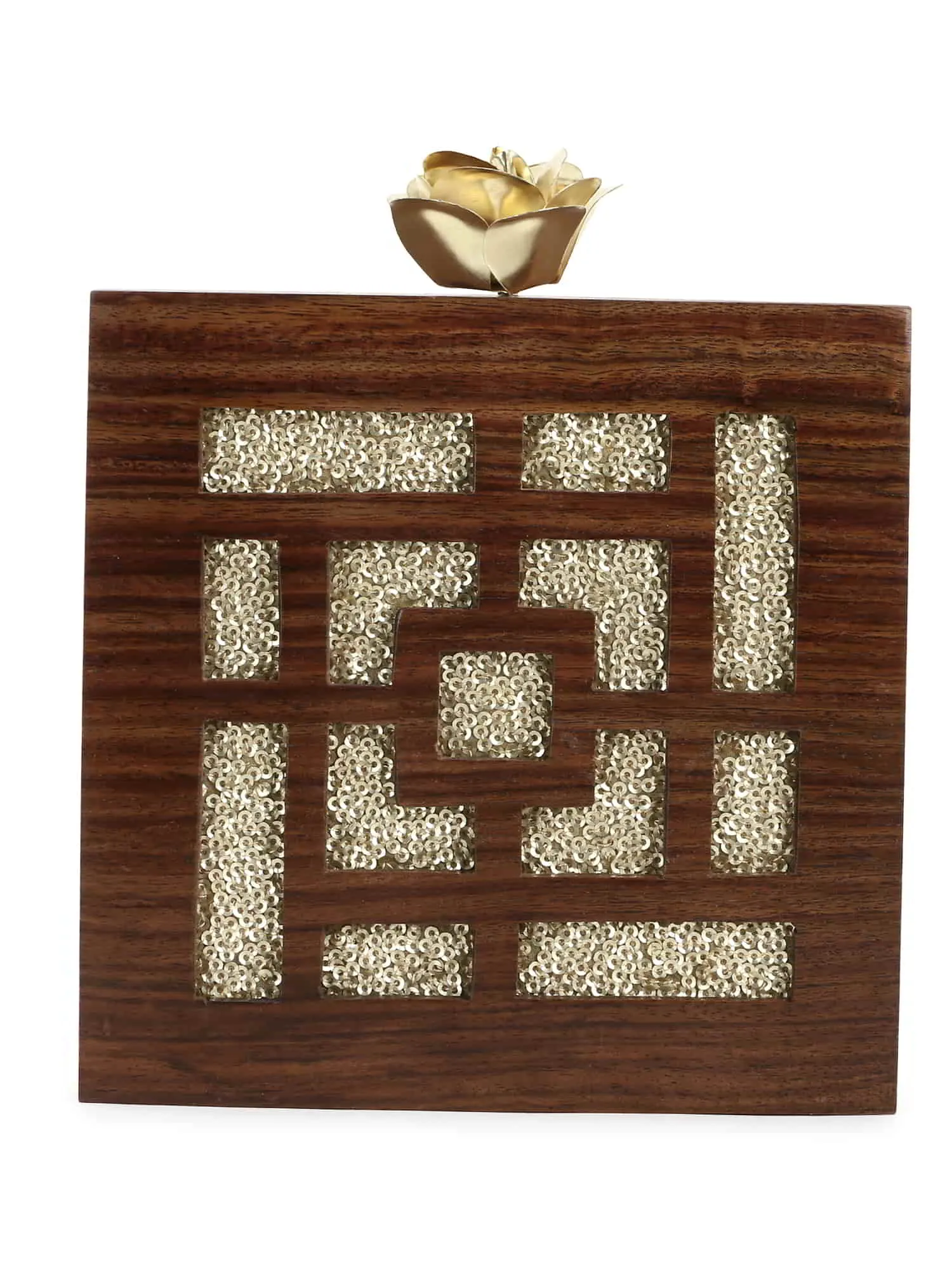 Balk Wooden Geometric Wooden Sequined Clutch